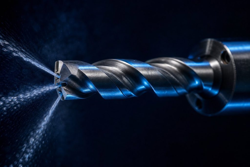 Through-tool coolant jets at a drill point